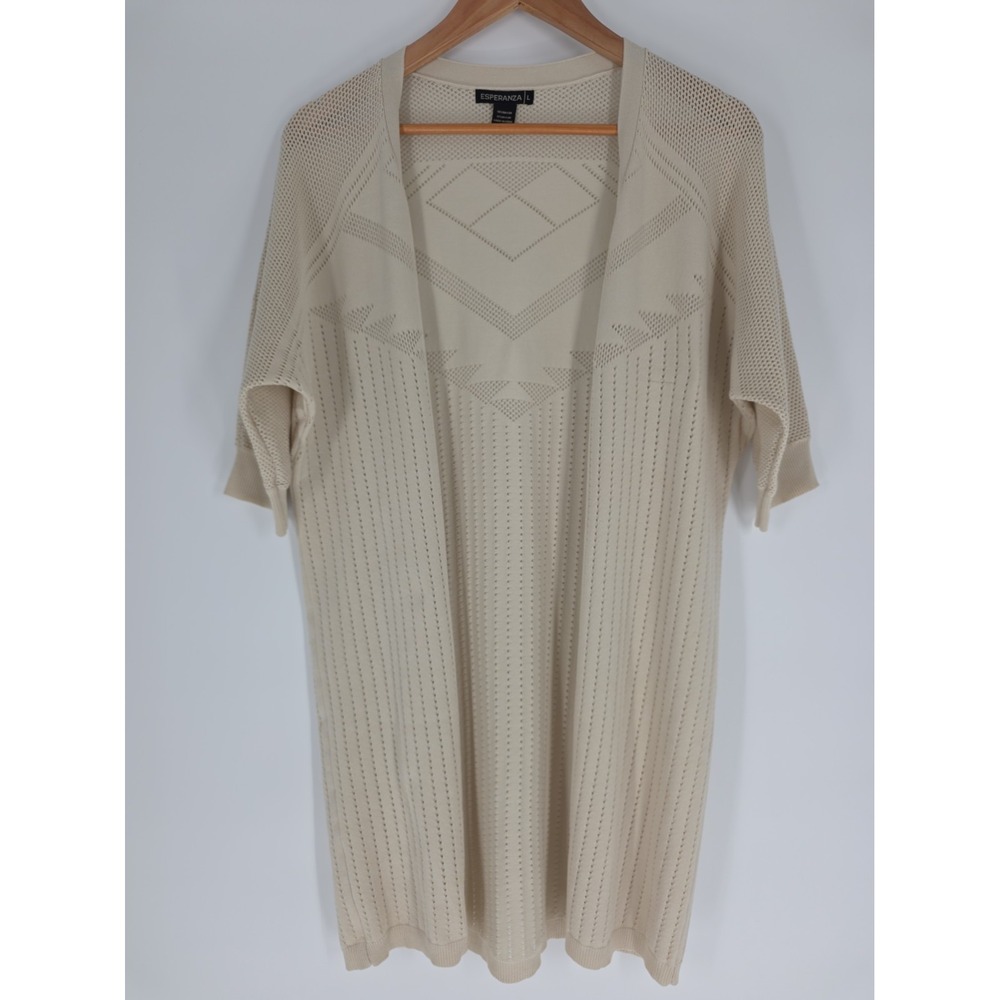 Women's Vintage Y2K Esperanza Open Cardigan Size L Fishnet Chevron 3/4 Sleeve